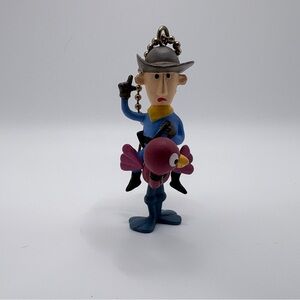 2002 Playing Mantis Rudolph Cowboy Riding Ostrich 3” Figure Keychain/Ornsment